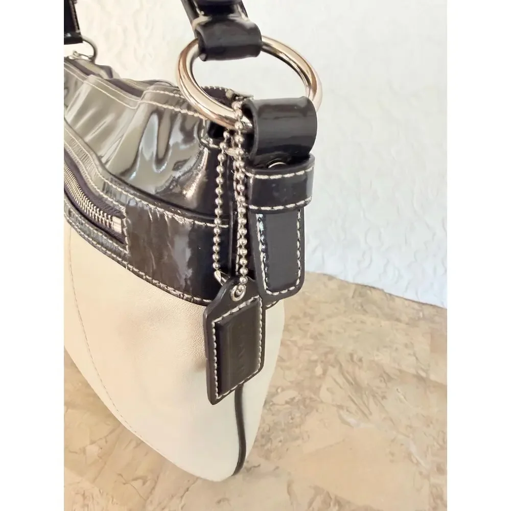 Coach Laura F14886 S Hobo Handbag Black / white Leather shoulder bag Y2K